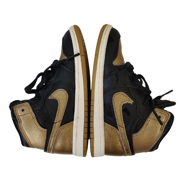 Nike AIR JORDAN 1 Retro High OG TD Black Metallic Gold Toddler 10C Hi Top Shoes - Picture 4 of 8